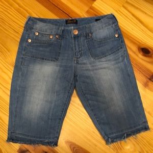 Seven7 brand un-hemmed, denim jean, Bermuda short